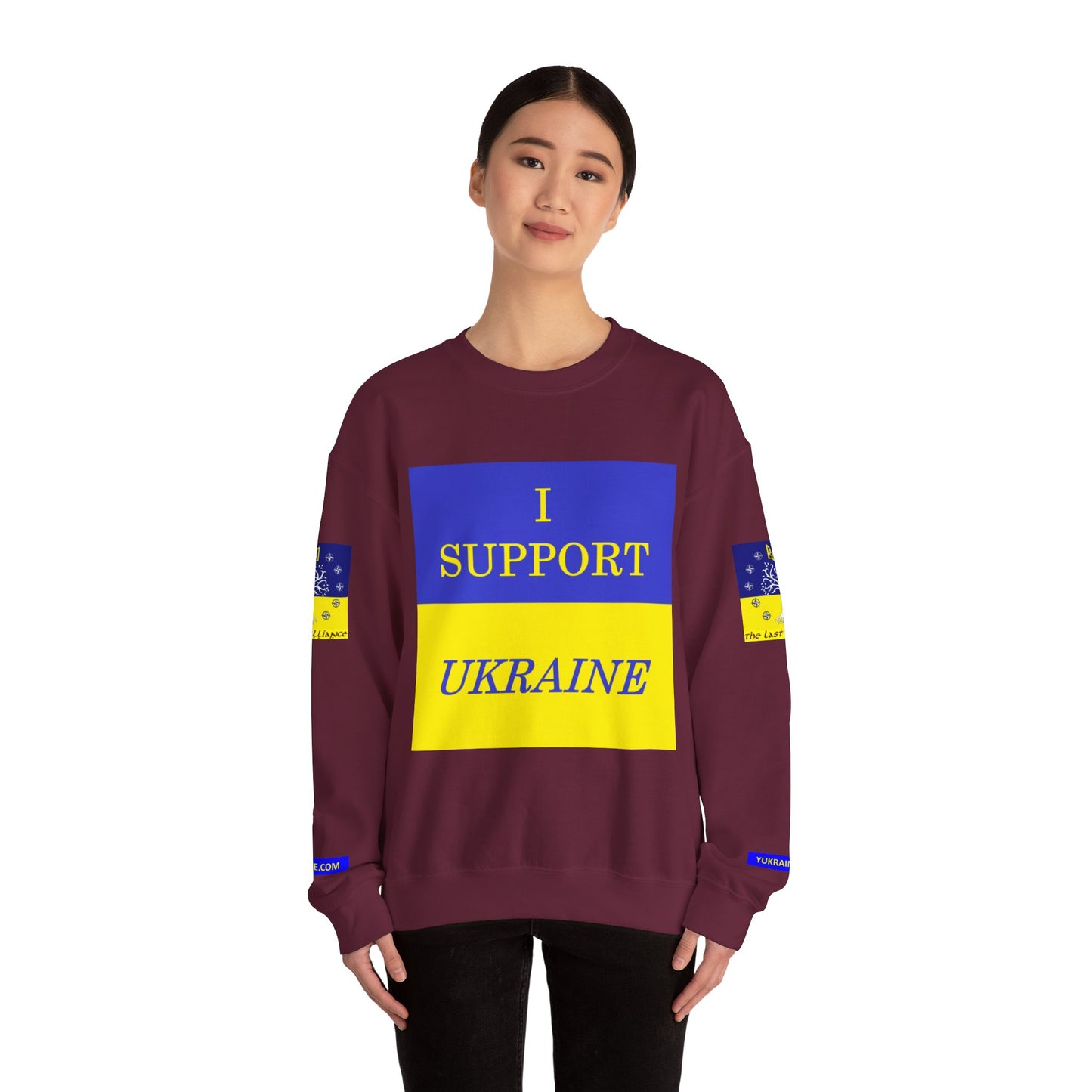 I Support Ukraine Crewneck Sweatshirt — Ukrainian Flag & Tryzub Support Pullover