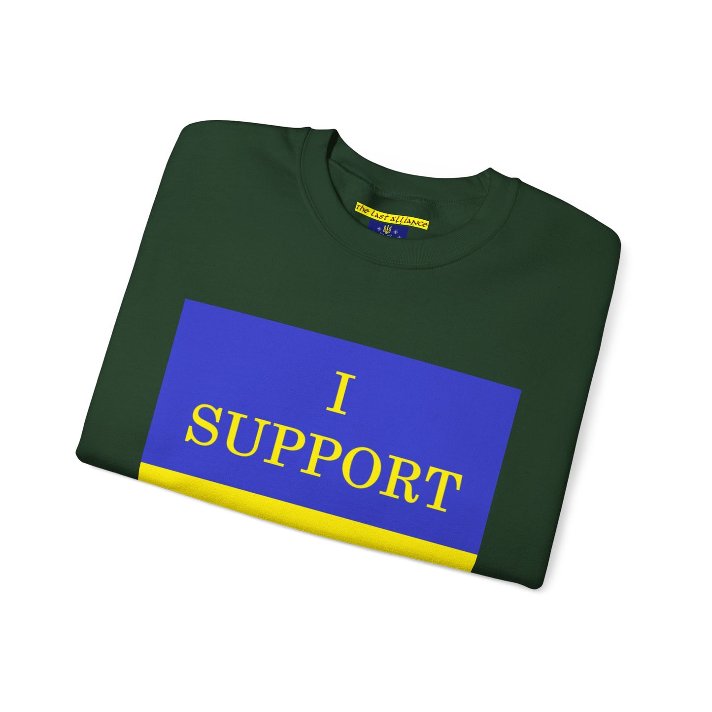 I Support Ukraine Crewneck Sweatshirt — Ukrainian Flag & Tryzub Support Pullover