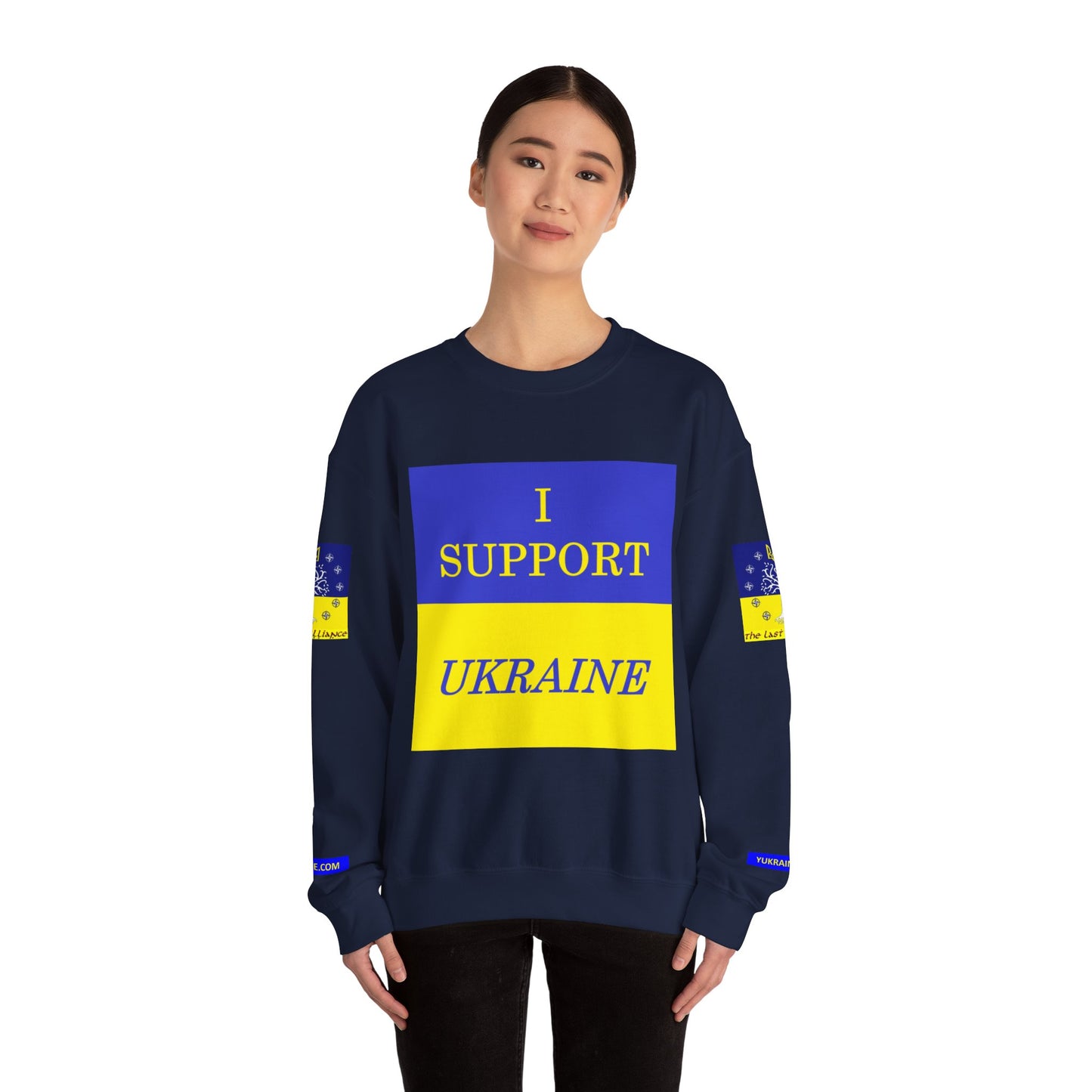 I Support Ukraine Crewneck Sweatshirt — Ukrainian Flag & Tryzub Support Pullover