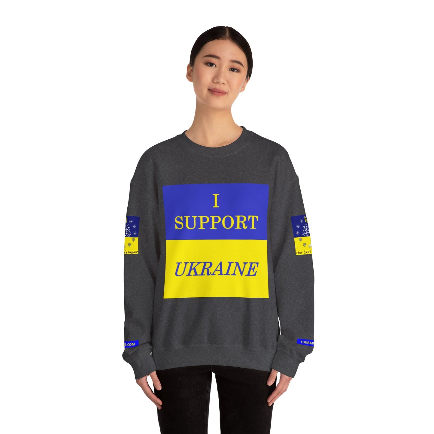 I Support Ukraine Crewneck Sweatshirt — Ukrainian Flag & Tryzub Support Pullover