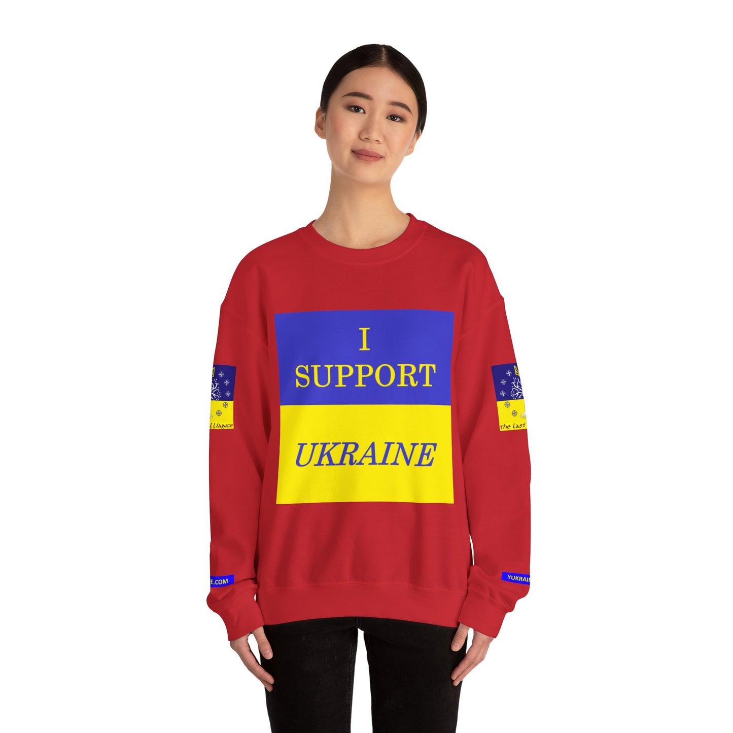 I Support Ukraine Crewneck Sweatshirt — Ukrainian Flag & Tryzub Support Pullover