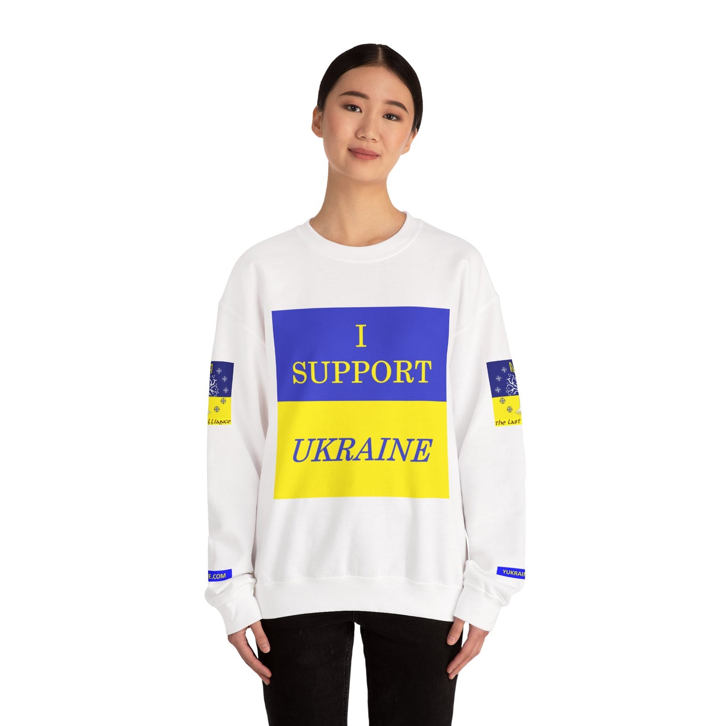 I Support Ukraine Crewneck Sweatshirt — Ukrainian Flag & Tryzub Support Pullover