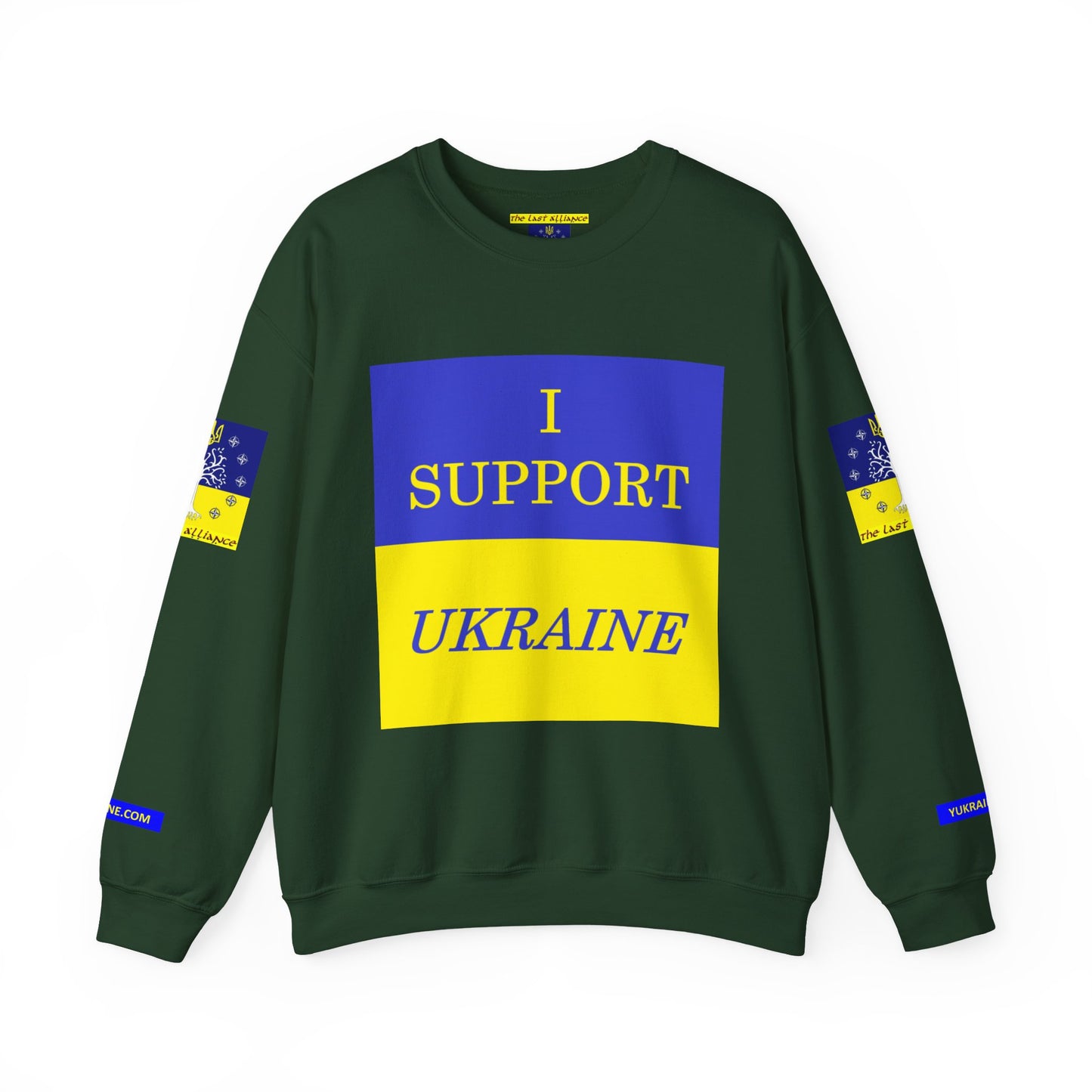 I Support Ukraine Crewneck Sweatshirt — Ukrainian Flag & Tryzub Support Pullover