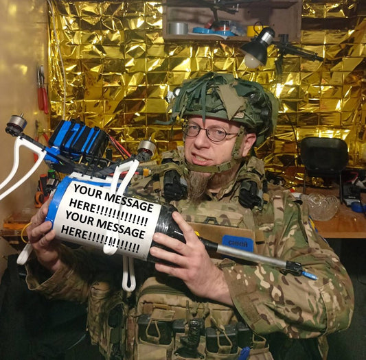 YOUR thoughts & prayers TO PUTIN on a drone!